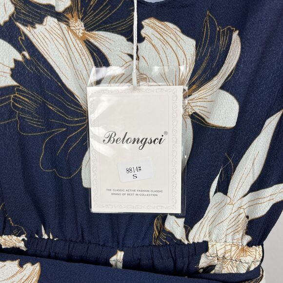 BELONGSCI Sleeveless Shoulder V-Neck Wide Leg Jumpsuit w Belt and Pockets Sz S - Picture 4 of 14